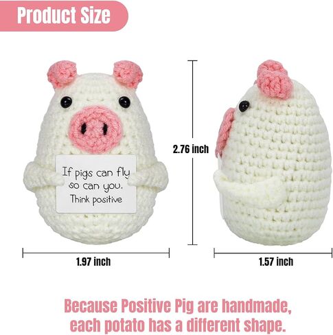 Handmade Mini Cute Funny Positive Pig, Emotional Encouragement Card for Cheer Up,Crochet Pig Knitted Doll, Ideal Gift for St Patricks Day Decoration (White and Pink Pig)…… in Saudi Arabia