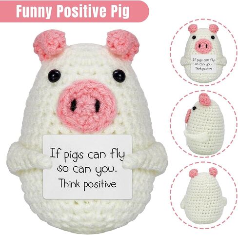 Handmade Mini Cute Funny Positive Pig, Emotional Encouragement Card for Cheer Up,Crochet Pig Knitted Doll, Ideal Gift for St Patricks Day Decoration (White and Pink Pig)…… in Saudi Arabia