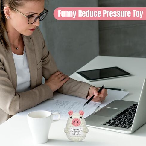 Handmade Mini Cute Funny Positive Pig, Emotional Encouragement Card for Cheer Up,Crochet Pig Knitted Doll, Ideal Gift for St Patricks Day Decoration (White and Pink Pig)…… in Saudi Arabia