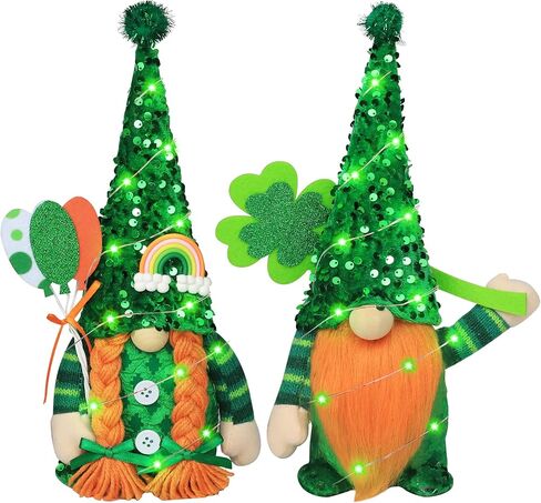 زينة عيد القديس باتريك جنوم، 2 عبوة مصنوعة يدويًا من السيد والسيدة السويدية Tomte Elf Gnomes من القطيفة لتزيين الطاولة هدية لمستلزمات حفلات عيد القديس باتريك الربيعية in Kuwait