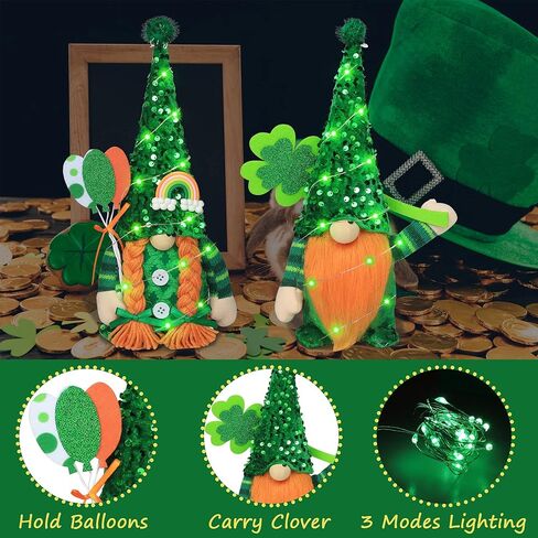 زينة عيد القديس باتريك جنوم، 2 عبوة مصنوعة يدويًا من السيد والسيدة السويدية Tomte Elf Gnomes من القطيفة لتزيين الطاولة هدية لمستلزمات حفلات عيد القديس باتريك الربيعية in Kuwait