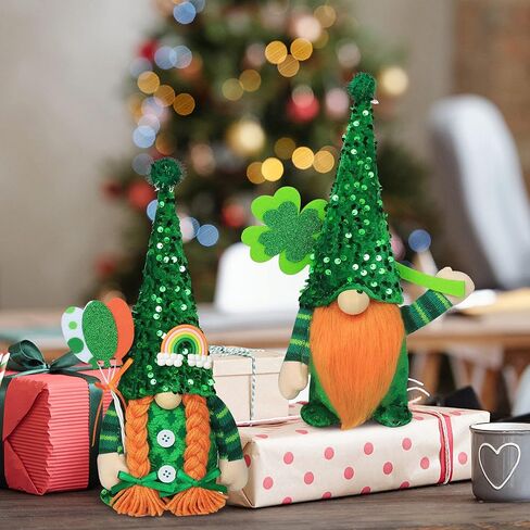 زينة عيد القديس باتريك جنوم، 2 عبوة مصنوعة يدويًا من السيد والسيدة السويدية Tomte Elf Gnomes من القطيفة لتزيين الطاولة هدية لمستلزمات حفلات عيد القديس باتريك الربيعية in Kuwait