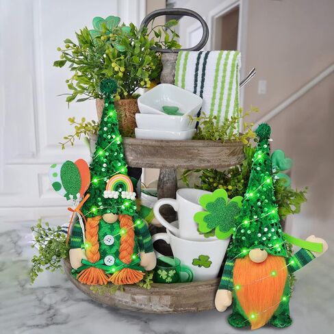 زينة عيد القديس باتريك جنوم، 2 عبوة مصنوعة يدويًا من السيد والسيدة السويدية Tomte Elf Gnomes من القطيفة لتزيين الطاولة هدية لمستلزمات حفلات عيد القديس باتريك الربيعية in Kuwait