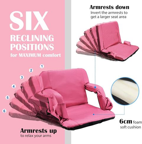 Stadium Seats for Bleachers with Back Support and Thick Padded Cushion,24" Extra Wide Portable Reclining Folding Chair with Optional Arms, 4 Pockets and Shoulder Straps,Big Size,Burgundy in Kuwait