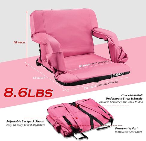 Stadium Seats for Bleachers with Back Support and Thick Padded Cushion,24" Extra Wide Portable Reclining Folding Chair with Optional Arms, 4 Pockets and Shoulder Straps,Big Size,Burgundy in Kuwait