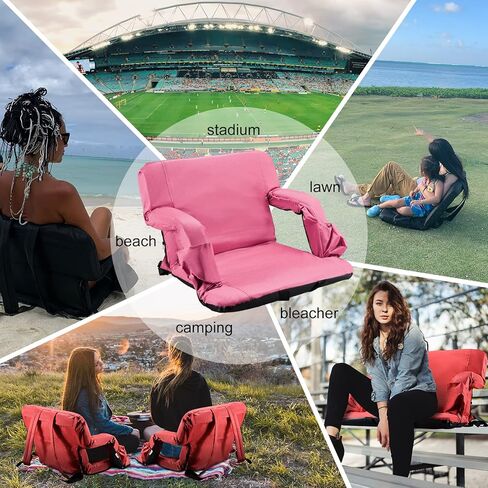 Stadium Seats for Bleachers with Back Support and Thick Padded Cushion,24" Extra Wide Portable Reclining Folding Chair with Optional Arms, 4 Pockets and Shoulder Straps,Big Size,Burgundy in Kuwait