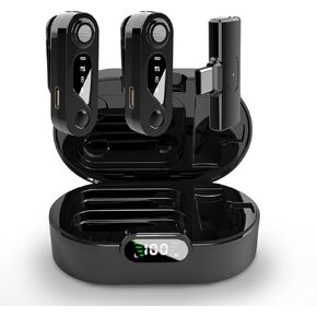 Lavalier Microphone, 2 PCS 48kHz Tiny Wireless Microphones with Charging Case to iPhone Android, 30H Battery Noise Cancelling USB C Wireless Lapel Microphone for TikTok, Vlog, YouTube, Interview