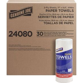 Genuine Joe 24080 Paper Towels Roll, 2-Ply, 80 Sheets/Roll,11-Inch x9-Inch, 30RL/CT,WE