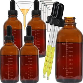 HUIZHU 5PCS 120ml Amber Glass Dropper Bottles Liquid bottling Refillable Bottles Dispensing bottle with Dropper Pipettes for Essential Oils/Beauty Oil Mix,Blends (Brown Glass, 120ml x 5pcs)