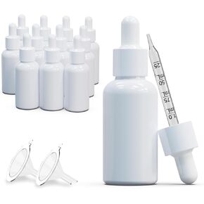 Pack of 12 (1oz) Glass Dropper Bottle White Coated Glass Bottles Empty with Funnels, 30ml Eye Dropper Bottles for Essential Oils, Cuticle Oils, Body Oils, Tincture Bottles
