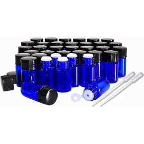 36Pcs Cobalt Blue Glass Bottles For Essential oils 3ml, Empty Refillable Vials Sample Bottles, with Orifice Reducers and Black Caps ﻿ (3ml)