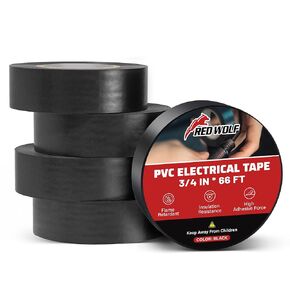 RED WOLF Electrical Tape PVC Insulation Tape High Temp Viscosity Flexibility Electric, Retardant Waterproof 600 Volt for Auto Engine Industrial Wrapping Wiring Harness,5 Rolls 3/4" x 66FT Black