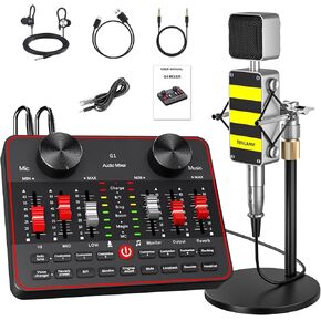 حزمة معدات البودكاست ، واجهة صوتية مع مصمم القلب BM800 MIC للألعاب وخلاط DJ الكل في واحد ، مثالي للبث المباشر ، الغناء ، يوتيوب ، الألعاب