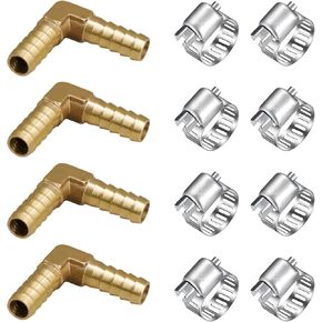 brass hose barb fitting 90 degree elbow, 1/4" Barb Splicer Mender connector, 2-way L shaped hose repair kit for air water oil gas fuel tube