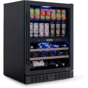 NewAir 24" Wine and Beverage Refrigerator, 24 Bottle and 100 Can Dual Zone Drink Cooler, Black Stainless Steel Built-in Beer and Wine Cooler Refrigerator for Kitchen Cabinet, Bar Cabinet, Home Office