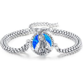 Unisex St Michael/Christopher/Benedict/Jude/Joseph/Guadalupe/Guardian Angel/Santa Muerte Bracelet 925 Sterling Silver Patron Saint Bracelet with Double Link Chain,9"