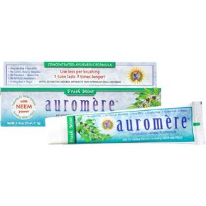 Auromere Ayurvedic Herbal Toothpaste, Fresh Mint - Vegan, Natural, Non GMO, Fluoride Free, Gluten Free, with Neem & Peelu (4.16 oz), 1 Pack
