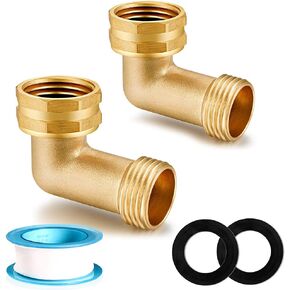Garden Hose Elbow Connector 90 Degree Solid Brass Pipe Fittings Hose Elbow -Eliminates Stress and Strain On RV Water Intake Hose Adapter 3/4" FHT x 3/4" MHT (4 SETS)