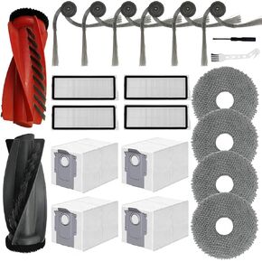 22 Pack Replacement Parts for Roborock Qrevo Curv/P20 Pro Vacuum Cleaner, 1 Set Main Brush, 4 HEPA Filter, 4 Mop Pad, 4 Dust Bag, 6 Side Brush,1 Cleaning Brush, 1 Screwdriver