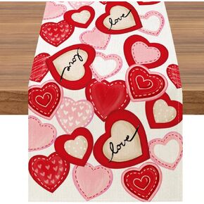 Valentine’s Day Hearts Table Runner, White Love Wedding Anniversary Home Kitchen Dining Table Decoration, 13x72 Inch