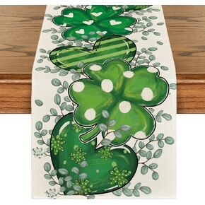 Artoid Mode Shamrock Eucalyptus Heart St. Patrick's Day Table Runner,Seasonal Spring Kitchen Dining Table Decoration for Home Party Decor 13 x 72 Inch