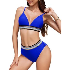 AI'MAGE Women Bikini Set 2025 High Waisted Triangle Color Block Two Piece Swimsuits Tummy Control Bathing Suits
