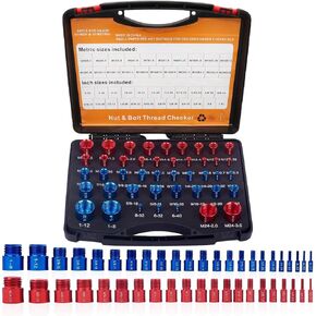 44 Pcs Nut and Bolt Thread Checker Tool Set, M3-M24 Metric & 6-32 to 1-12 Inch Bolt and nut identifier Gauge, Thread Pitch Gauge Checker with Tool Box, for Fixed Bolts or Threaded Holes Size