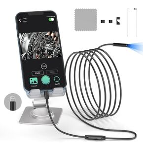 Endoscope Camera with Light,Inspection Camera 16.4ft Gadgets for Men 1080P HD Endoscope with 8 Adjustable LED Lights,8mm Endoscope Lens,IP67 Waterproof (5001-130W-)