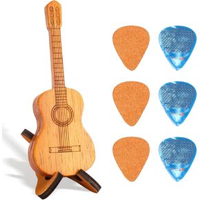 Guitar Pick Holder, Wooden Guitar Pick Box with 3Pcs Wooden Guitar Picks and Non-slip Celluloid Plectrums for Bass Electric Acoustic Guitars Ukulele (Classical Guitar Model)