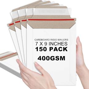 party greeting 150 Pcs 7 x 9 Inch Rigid Mailers Self Adhesive Stay Flat Rigid Mailers Photo Document Cardboard Mailer Envelopes White Rigid Shipping Envelopes for Mailing Shipping Document Photography