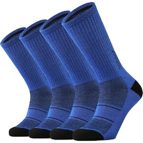 KMM Men's Merino Wool Cushion Crew Socks Moisture Wicking Control Medium Weight Warm for Outdoor Hiking Hike Trail Cycling(Sapphire L)