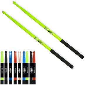 H&M Sound Mart 5A Nylon Drumsticks for Drums with Anti-Slip Power Grips - Lightweight, Durable, Bubble-Head Design - Drum Sticks for Kids, Adults - Green
