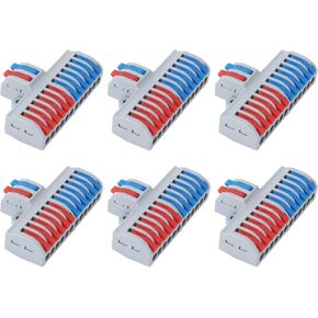 Electrical Wire Connectors, 6pcs 2 in 12 Out Din Rail Terminal Blocks, Quick Wiring DIY Splicing Wire Connectors Push in Conductor Terminal Block for Lighting, Electrical Control