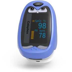 Fingertip Pulse Oximeter for Kids, Rechargeable Children Blood Oxygen Saturation Monitor with Notification, Finger O2 Meter for Child, Heart Rate Monitor with Color OLED Screen, Lanyard Included, Blue
