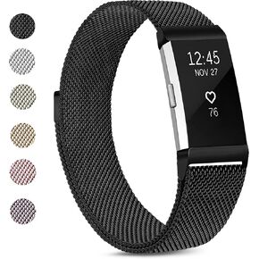 Amzpas Metal band for Fitbit Charge 2 Bands for Women Men, Stainless Steel Mesh Breathable Wristband with Adjustable Magnet Clasp for Fitbit Charge 2 band
