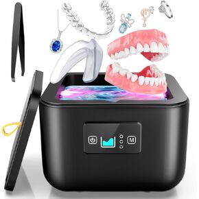 Ultrasonic U-V Cleaner, Ultrasonic Professional Jewelry Cleaner, 45kHz Ultrasonic Dental Cleaner Machine 3 Timer, Mouth Guard Cleaner, U-V Ultrasonic Retainer Cleaner for Rings Watch Jewelry Dentures