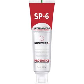 SP-6 Probiotic Whitening Toothpaste, for Teeth Whitening and Gum Health, Enhanced Formula with 6 Probiotics, Fluoride-Free, Minty Fresh Flavor, 4.9 oz (1)
