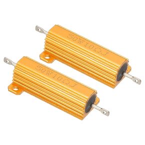 PATIKIL 50W 10 Ohm Aluminum Shell Resistor, 2 Pack Aluminum Housing Resistor Housed Case Wirewound Resistors Screw Tap Power Resistor 5% Tolerance, Golden