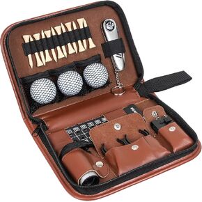 Craftsman Golf Accessories Kit with Premium-Grade Leather Case, Golf Balls Tees Brush Rangefinder Scoreboard Multifunction Golf Divot Tool Golf Ball Clamp Golf Gift for Men Women Golfer