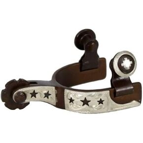 Showman Toddler Size Antique Brown Steel Show Spurs w/Engraved Silver & Cut Out Stars