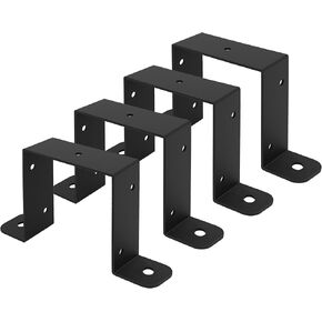 4PCS Square Tube Strap Clamp, 4x4 Square Pipe Clamp, U Shape Bracket Clamp with Powder Coated, Black Deck Fence Post Tie Bracket for Balcony Railing, Stairs Railing