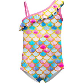 LQSZ Girls One Piece Swimsuit One Shoulder Ruffle Bathing Suit Summer Swimwear