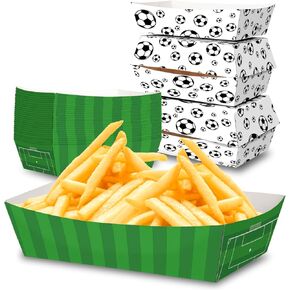 No Folding Required 50 Pack 3Lb Soccer Paper Food Trays Soccer Party Supplies Large Paper Food Trays with Disposable for Soccer party Hot Dog Popcorn Nacho Snack