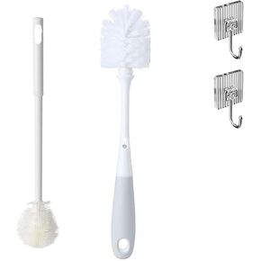 (Comes with Hooks) Silicone Bottle Brush, Blender Container Brush, Water Bottle Cleaner Brush Set with Straw Brush for Narrow Neck Containers, Hydro Flask, Sports Bottle, Glassware