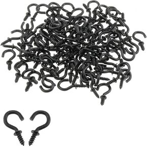 DGZZI 100PCS Screw in Question Mark Hooks 1/2 Ceiling Small Jewelry Hooks Mini Metal Screws for Key Cap Plant String Light Wind Chime Iron Black