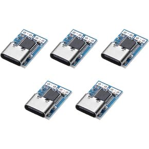 MECCANIXITY 5 قطع USB-C PD 9V DC وحدة تشغيل الطاقة ذات الجهد الثابت، 0.7x0.4 بوصة 5A Type-C أنثى إدخال سريع لوحة شرك الزناد لإمدادات الطاقة للكمبيوتر المحمول، أزرق