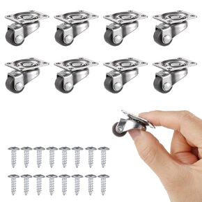 8 Pcs Small Caster Wheels for Furniture Mini Caster Wheels 0.5 inch Adhesive Single Direction Tiny Wheels Swivel Caster Low Profile Caster Wheels Rubber Rolling Wheels for Planters