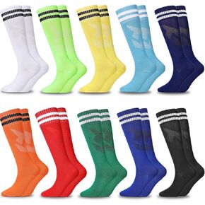 Kids Soccer Socks Striped Knee High Tube Socks,Colorful Football Baseball Athletic Team Socks for Boys Girls Youth 5-14 Years (US, Age, 5 Years, 14 Years, 10 Pairs, Mixed Colors1)