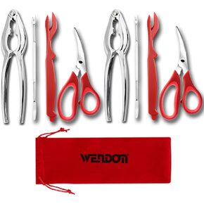 Crab Crackers and Tools set of 2, 9Pcs Lobster Crackers and Picks Set Stainless Steel, Nut Crackers for Crab Legs,Seafood Scissors, Storage Bag