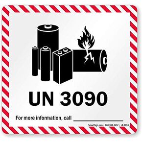 SmartSign Pack of 250 UN3090 Lithium Battery Shipping Labels in a Roll | 4.5" x 4.75" Semi-Gloss Paper, Write-On, Made in USA
